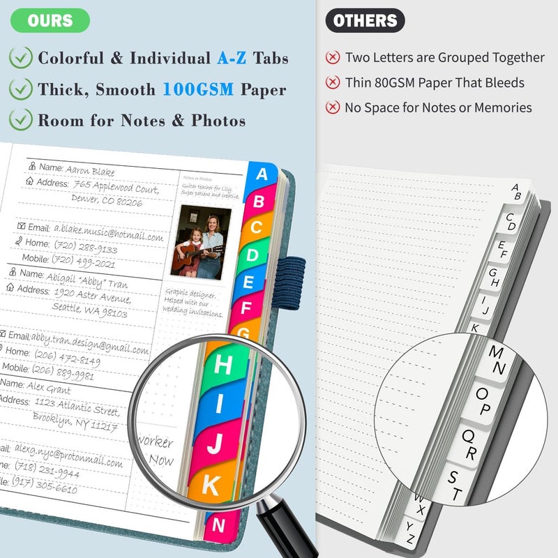 Witsbrez Address Book with Colorful Alphabetical Tabs, 4.7" X 6.2" Hardcover Address and Phone Number Book for Record Contacts, Telephone Address and Password Book Combo for Seniors (Denim Blue) - Image 4